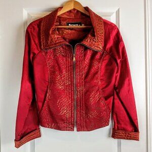 Sewn Red Burnt Orange Full Zip Quilted Trim Jacket